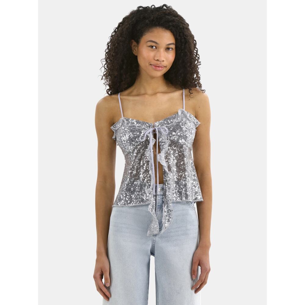 No boundaries silver sequin butterfly crop top